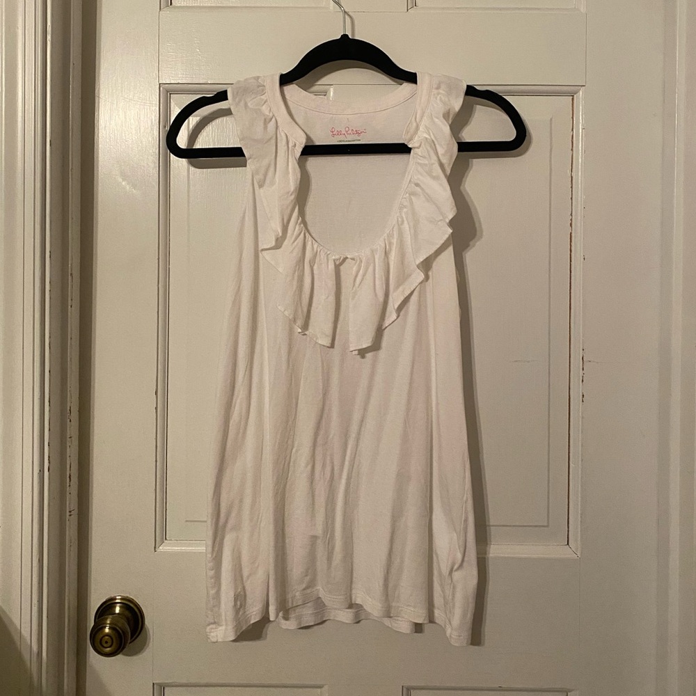 Lilly Pulitzer Ruffled White Tank Top sz L